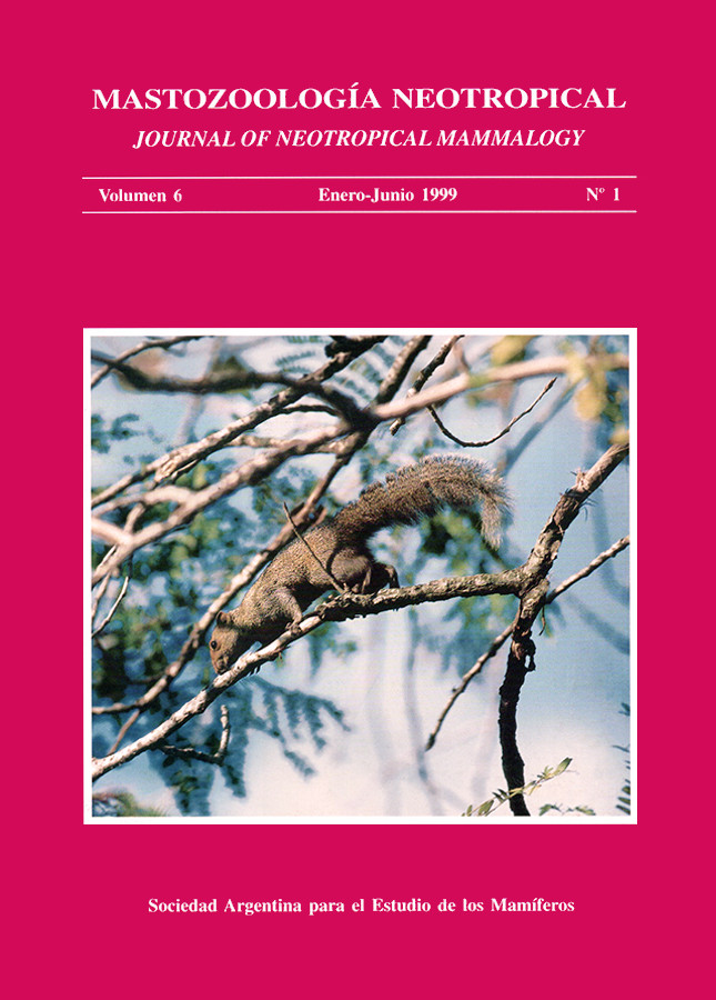 Cover of Mastozoología Neotropical Vol. 6 No. 1