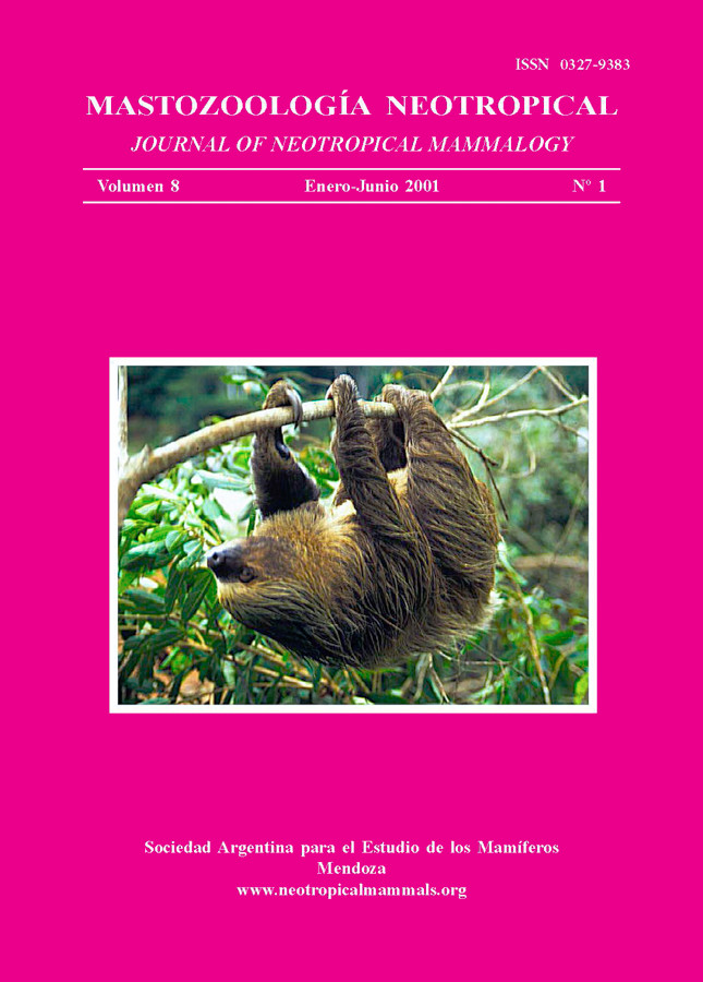 Cover of Mastozoología Neotropical Vol. 8 No. 1