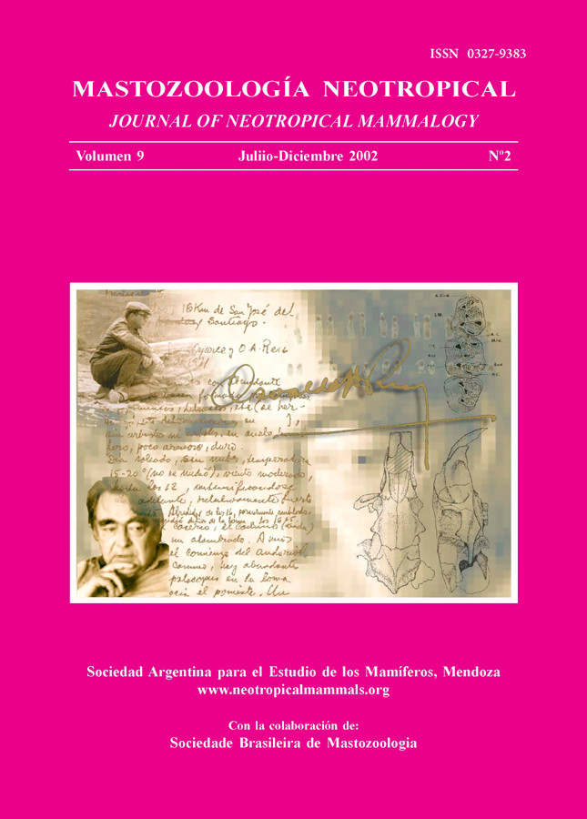 Cover of Mastozoología Neotropical Vol. 9 No. 2